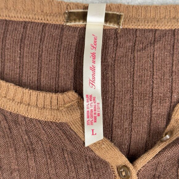 Aeropostale Sweater Juniors Large Brown Ribbed Henley AERO‎ 80s 90s Y2K Vintage - Picture 6 of 9
